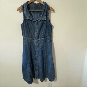 Eshakti Coatsal Cowgirl Denim Sleeveless Button Front Midi Shirt Dress Blue-L